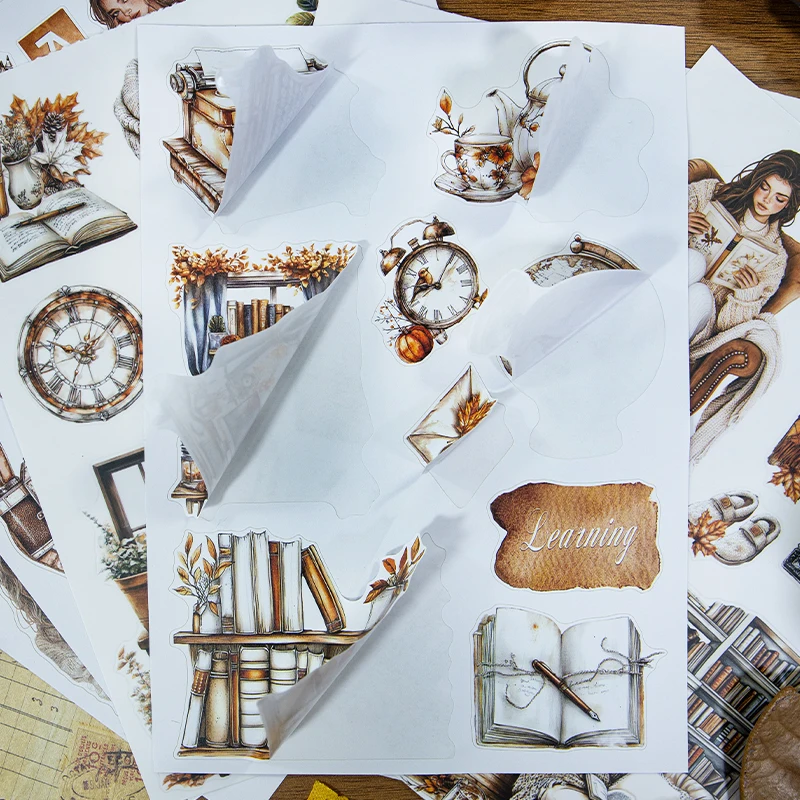 A5 Vintage Afternoon Reading Character Flower Landscape Sticker Book Creative DIY Journal Material Collage Stationery