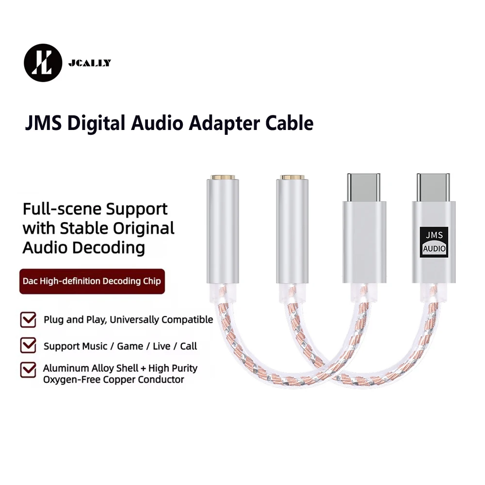 JCALLY JMS Portable Earphone Amplifier Cable With DAC Chip Type-C To 3.5mm Hi-Fi Music Audio Adapter Cable
