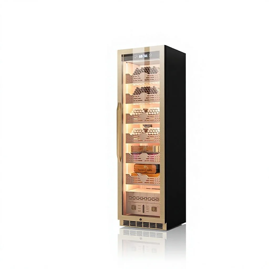 Cigar Cabinet Constant Temperature Humidity Remote/WiFi Control Air-Cooled Tempered Glass Cedar Wood 270L Dual-Zone