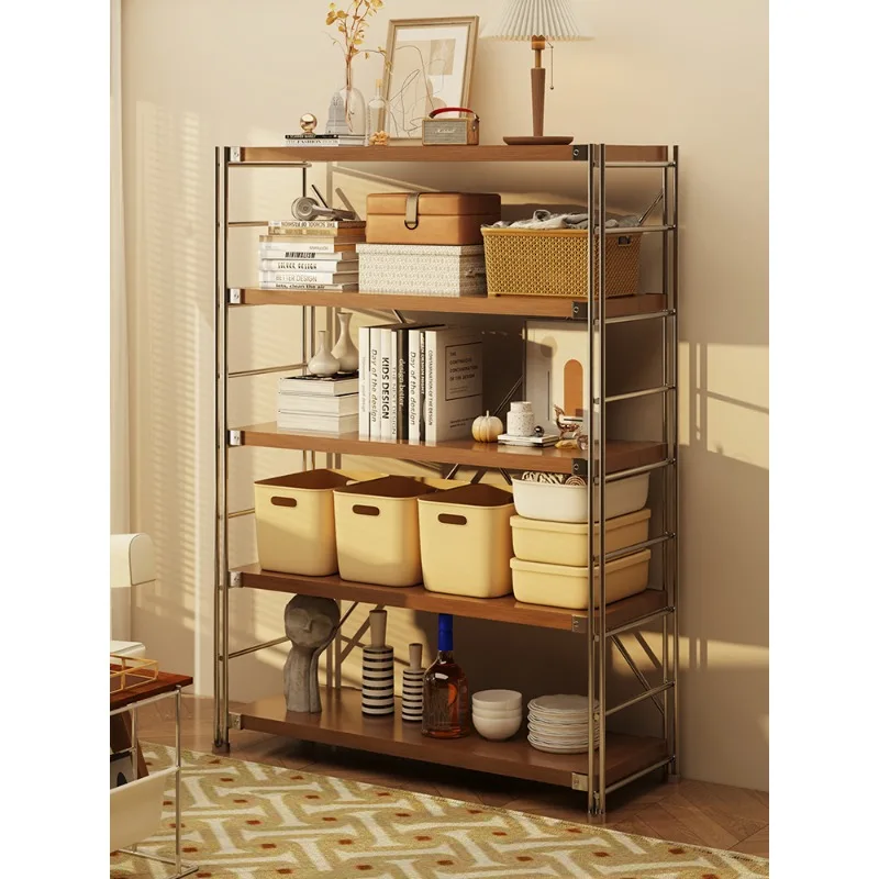 Japanese-style shelf Kitchen microwave oven storage rack Floor-to-ceiling multi-layer bookshelf Living room balcony Simple finis