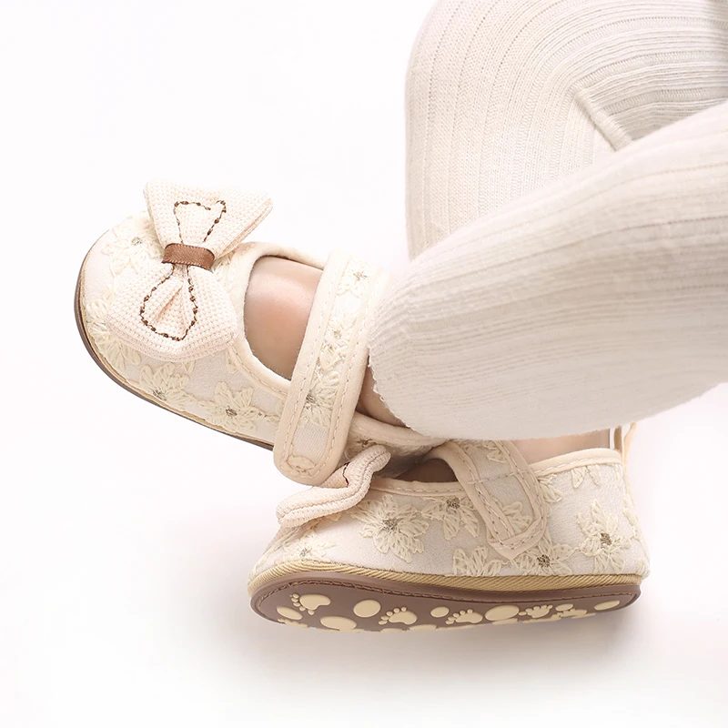 

Apricot Cute 0-18M Baby Shoes Princess Shoes Children's Shoes Bow Decoration Rubber Sole Anti slip Shoes Walking Shoes