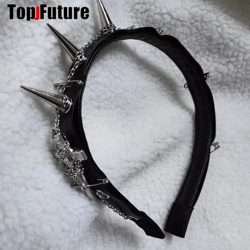 Women Vintage Tuku y2k girl Gothic lolita Cosplay Harajuku Punk Cross Spike Rivet Steampunk Chain Hairbands Hair Band Hair Hoop