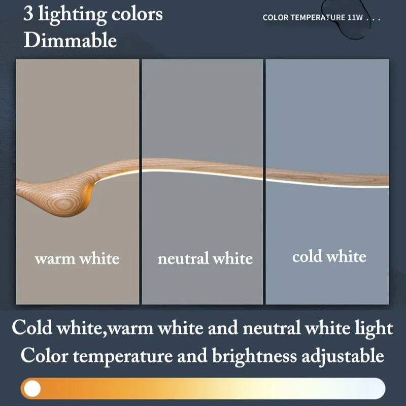 Lampade a sospensione moderne a soffitto in legno di frassino a striscia lunga Lampade a sospensione a tre colori con regolazione dell'isola della cucina, soggiorno, ristorante, hotel