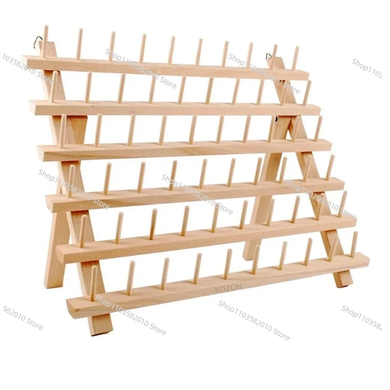 Custom Wooden Thread Rack Sewing Organizer, Embroidery Spool Holder with Hook Hangers