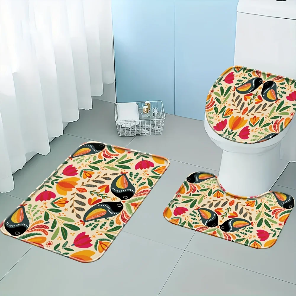 

Богемный набор для ванной комнаты: коврик, накладка на крышку унитаза и U-образный коврик из мягкого фланеля, нескользящие, для декора ванной.