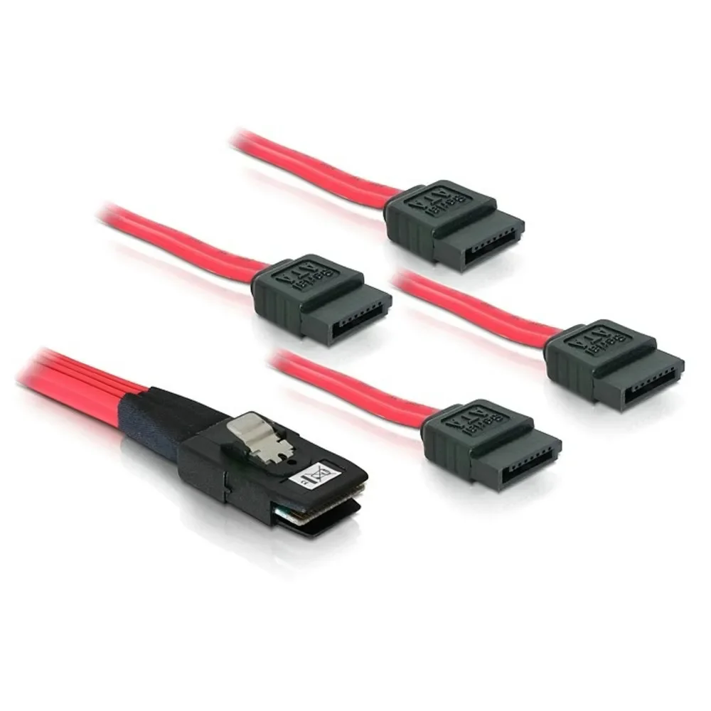 100cm Mini SAS 4i 36Pin SFF-8087 Host a 4 SATA 7Pin disco duro objetivo Fanout Raid Cable con pestillo Color rojo