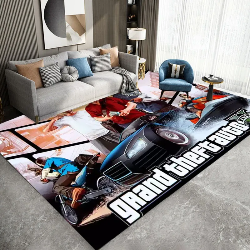 GTA جراند سرقة السيارات لعبة نمط منطقة البساط ، السجاد البساط لغرفة المعيشة غرفة نوم أريكة ممسحة الديكور اللعب عدم الانزلاق الكلمة حصيرة
