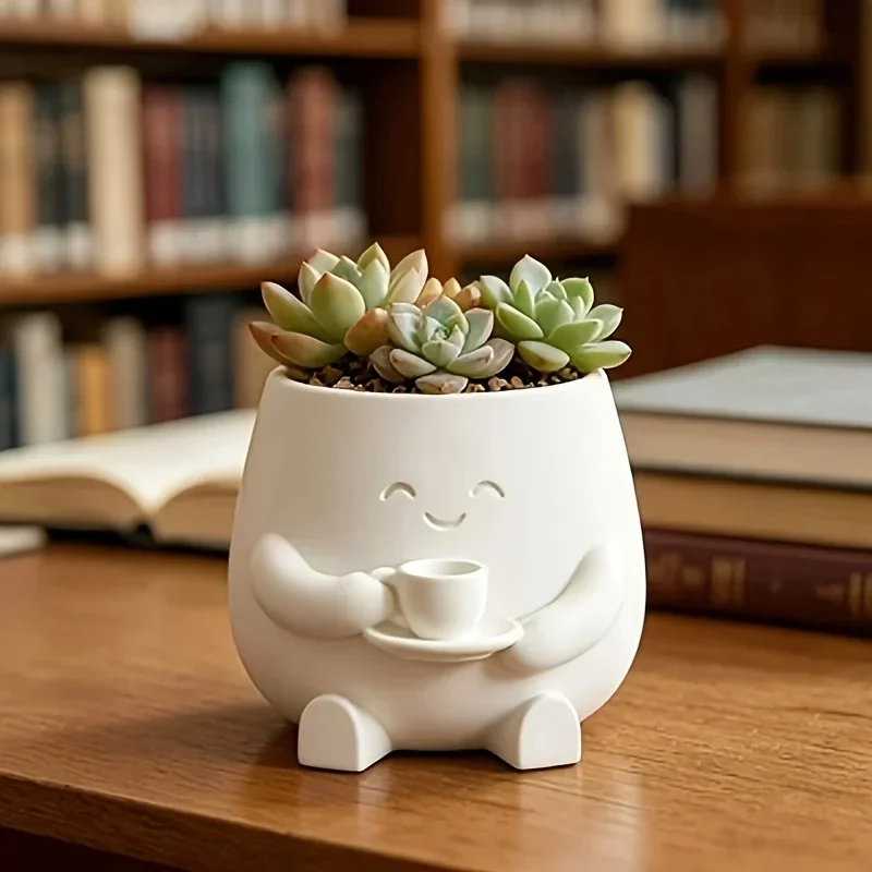 Unique Sitting Chair Face Flower Vase Cute Resin Head Planter Durable Succulent Pots Home Yard Desktop Garden Decoration