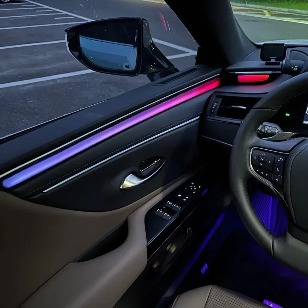 السيارات LED 64 لون سيارة الضوء المحيط مناسبة لكزس ES الضوء الديناميكي دليل بار ضوء لوحة الباب مع مفتاح APP التحكم #2