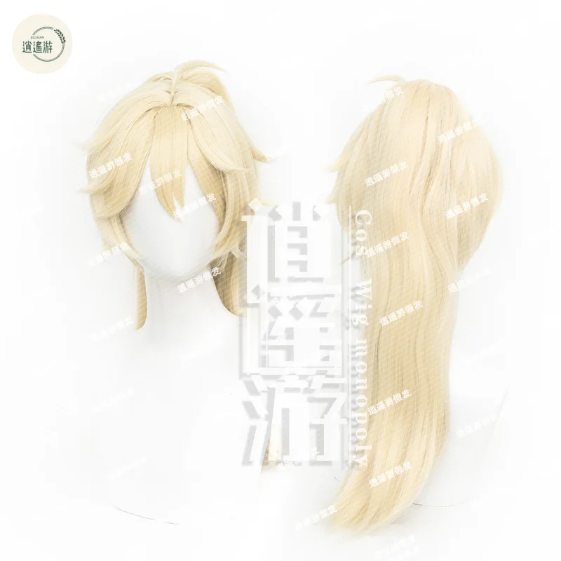 

Aether Cosplay Wig Game Genshin Impact 65CM Gold Heat-resistant Synthetic Hair Halloween Party Anime Aether Cosplay Wigs+wig Cap