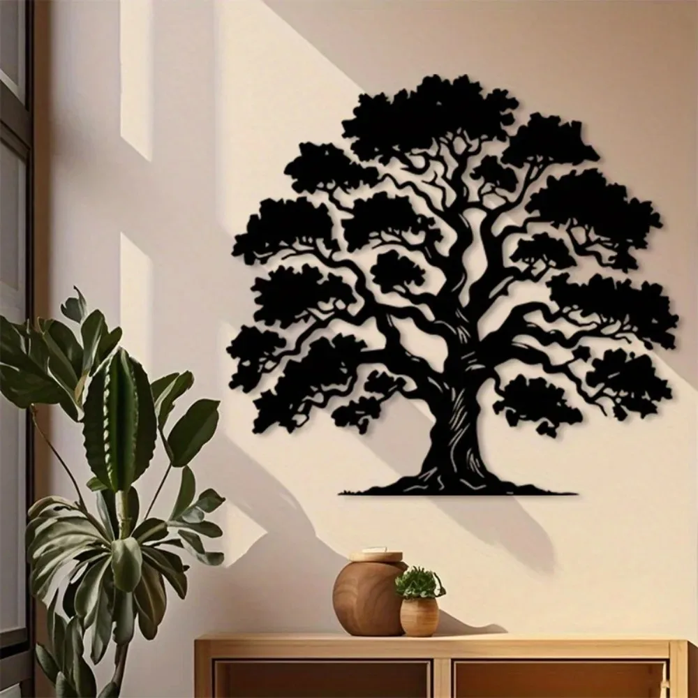 1pc Vintage Tree of Life Metal Wall Art, Powder Coated Metal Sculpture for Garden Entryway