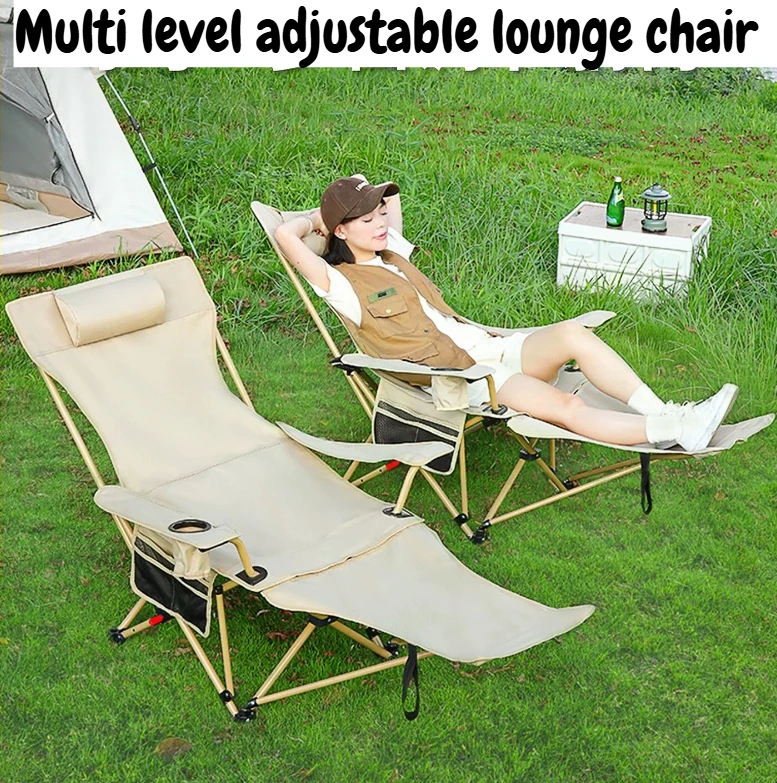Adjustable 4-Position Reclining Camping Chair With Footrest Headrest Portable Lounge Chair Outdoor Indoor Recliner Fishing