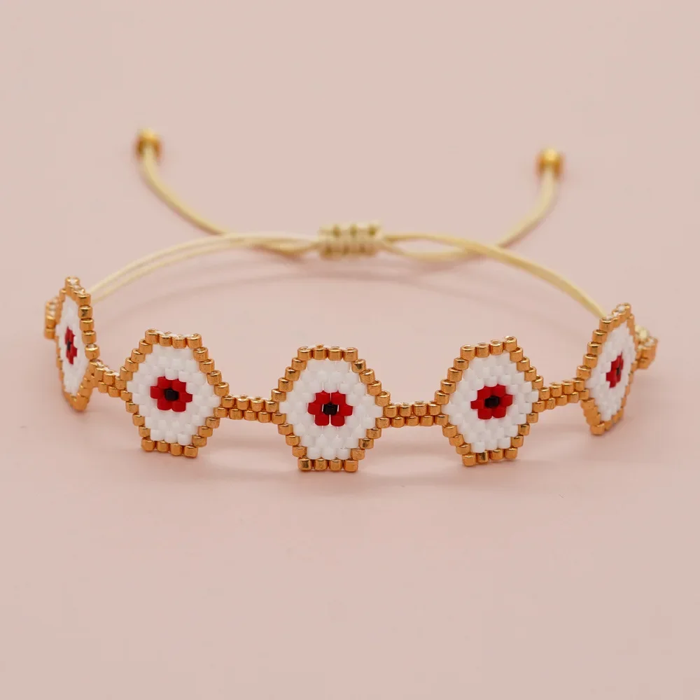 Rice bead bracelet Hexagon Eye Originality Bohemia Hand knitting Adjustable Fashion Simple Design Beaded bracelet