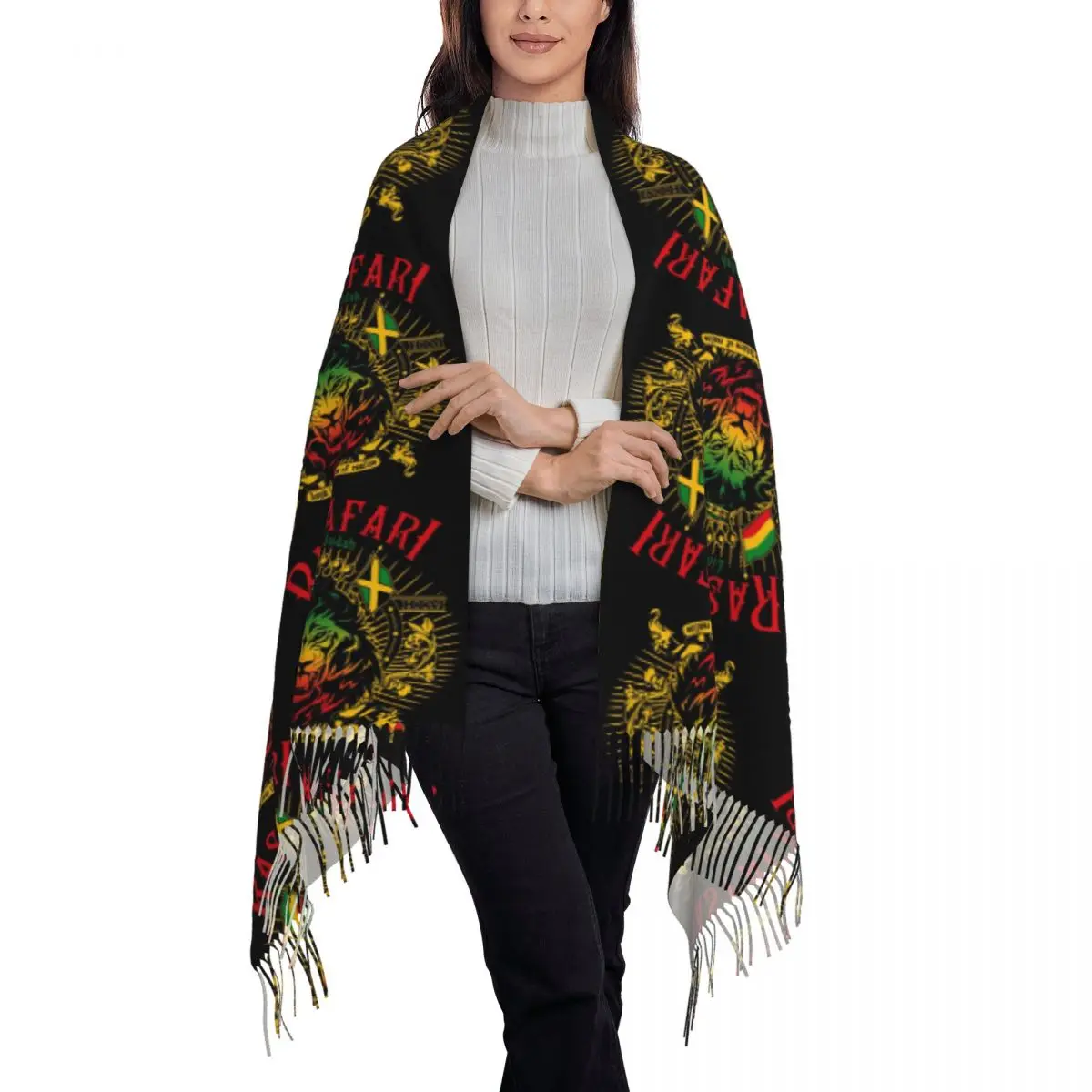 Lion Of Judah Rasta Jamaican Reggae Scarf Tassel Scarves Women Soft Warm Shawls and Wraps Long Fall Winter Shawl Wrap