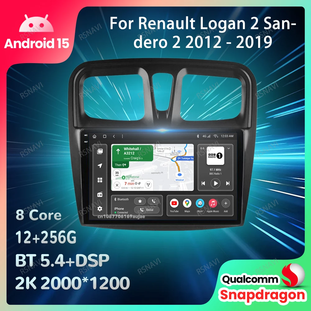 

Car Radio Android 15 For Renault Logan 2 Sandero 2 2012 - 2019 BT Wireless Carplay Auto Viedo Player Navigation Autoradio DSP