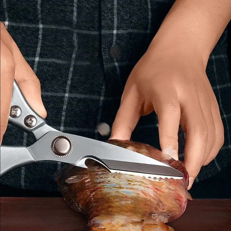 Tijeras de cocina multiusos de acero inoxidable, tijeras para aves de corral de alta resistencia con agarre cómodo de aleación de aluminio para pre alimentos, 1 ud.