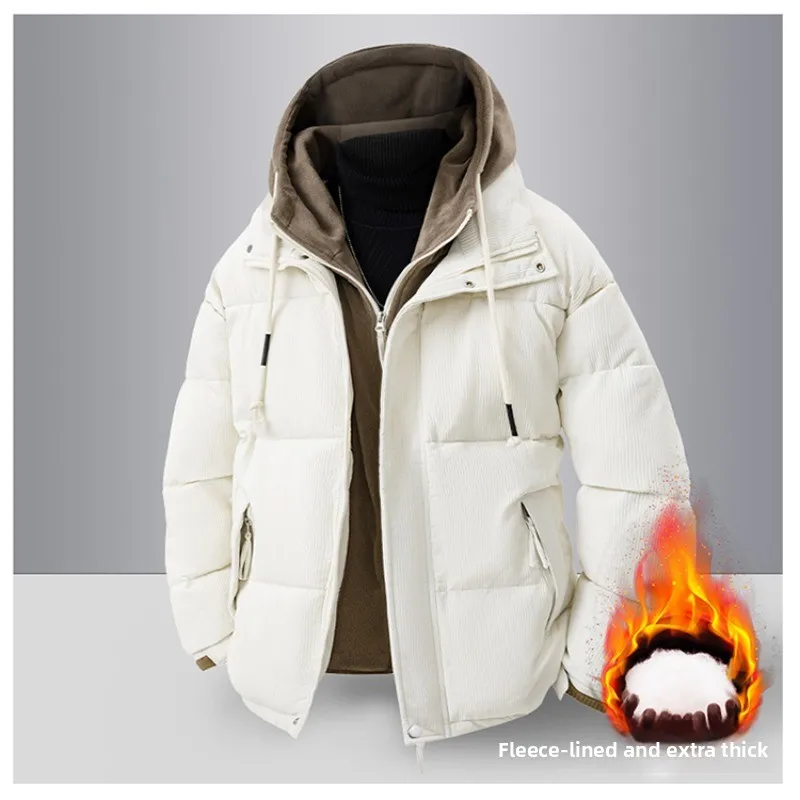 Новые мужские пальто на осень и зиму, теплые куртки с капюшоном на хлопковой подкладке, искусственные двухсекционные куртки на хлопковой подкладке, пара одежды для мужчин