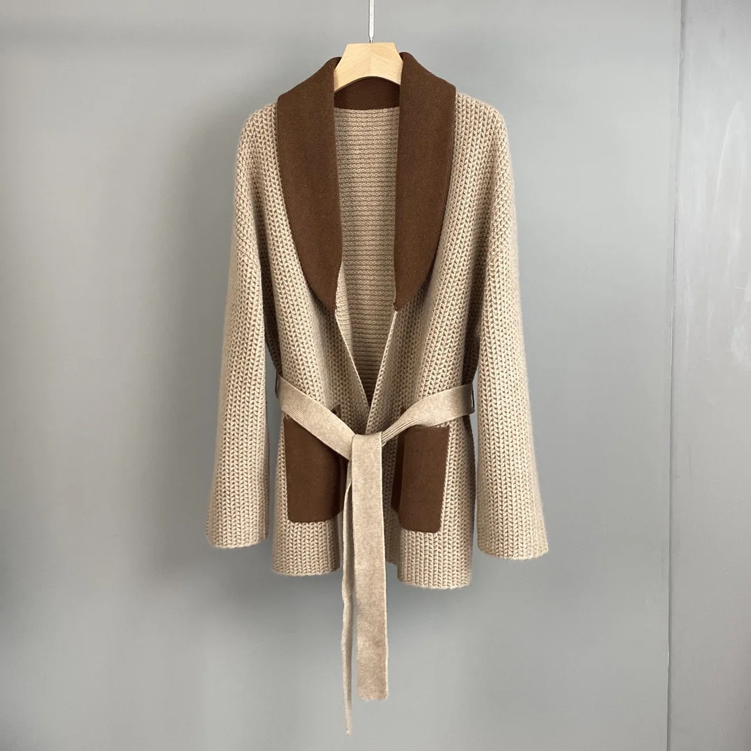 Contrast-Color Collar Cashmere Cardigan Knit Jacket Stylish, Comfortable, Versatile Women'S