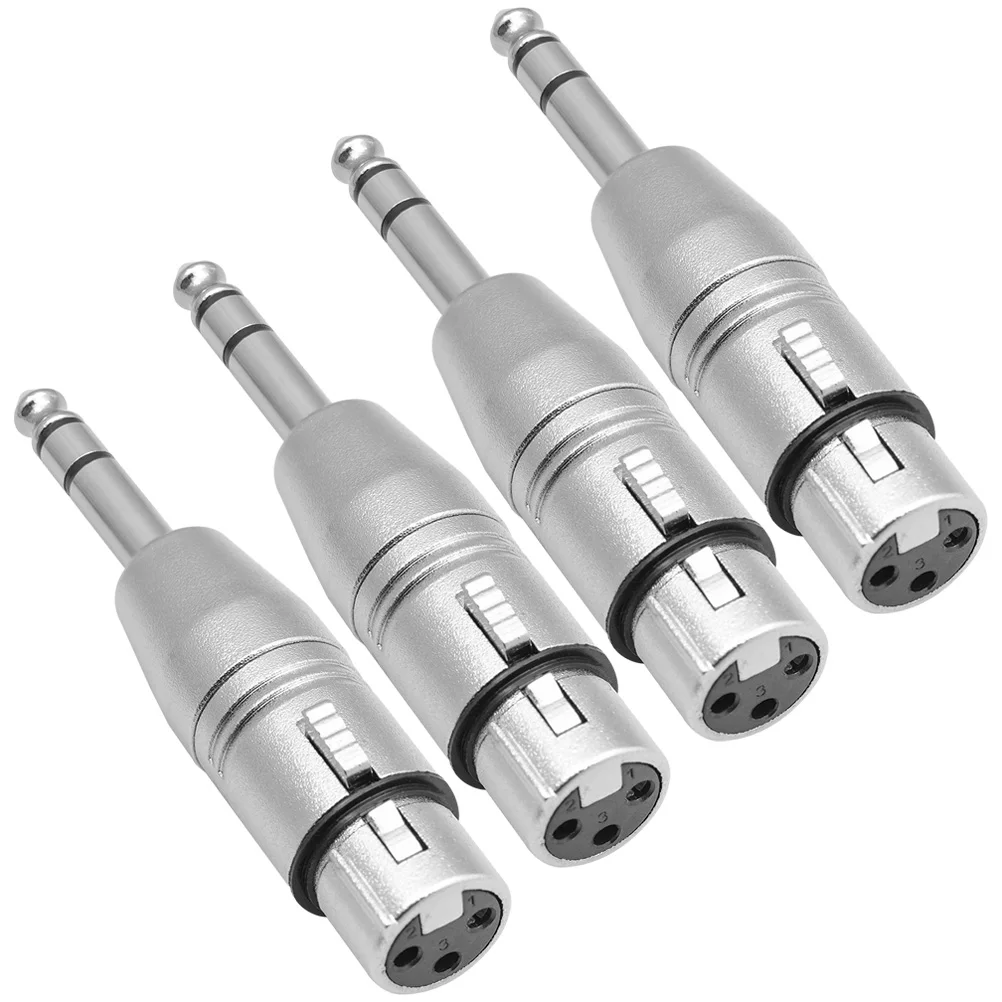 

4Pcs 6.35mm Male to XLR Female Audio Adapter Headphones Stereo Jack Microphone Silver Metal Durable Professional Sound