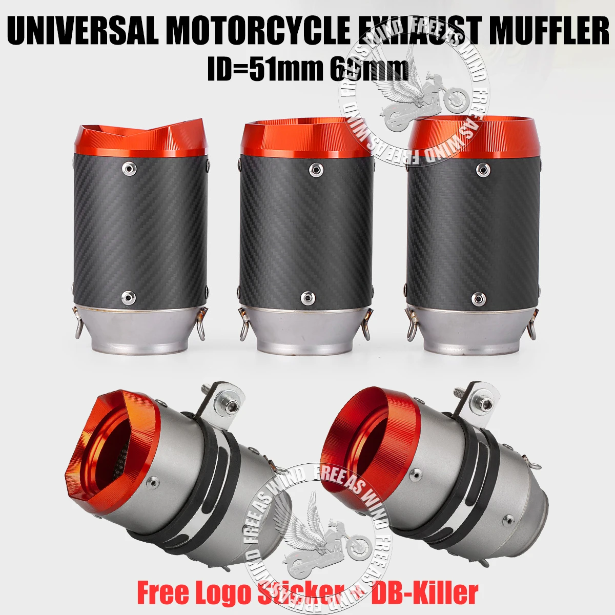 

Universal 51mm 60mm Motorcycle Exhaust Muffler For NINJIA Z250-1000 MT0709 GSX250R ZX6R S1000RR R3R6 DUKE390 CB300R Ar Exhaust