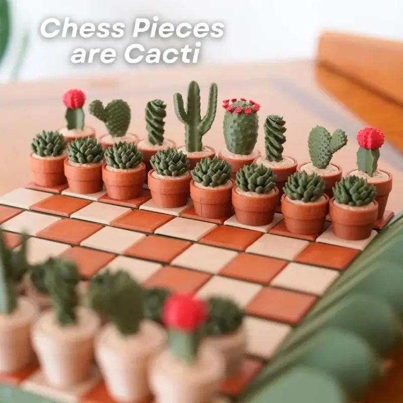 

Foldable 3D Printed Resin Cactus Chessboard - Desktop Game & Decor Set for Home/Office, Unique Leisure Gift