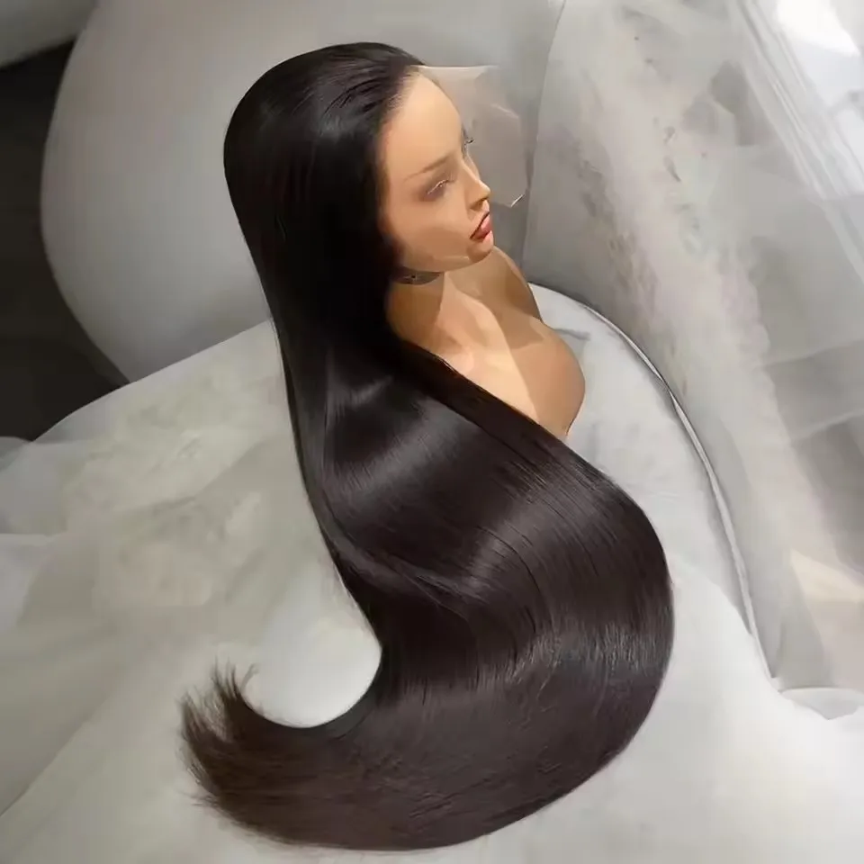 

ZXBMALWIGS Черные прямые бесклеевые синтетические волосы 13X4 Парики фронта шнурка с детскими волосами Длинные легкие повседневные волосы Дешевые