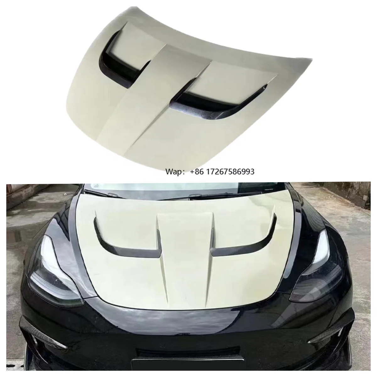 

Turbo Style Aluminum Hood Engine Hood Cover for Model 3 Bonnet