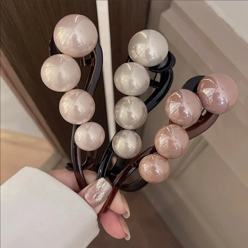 Fermaglio per capelli lisci con perle da 2 pezzi nuovi accessori per la testa delle donne di fascia alta grandi Clip a torsione con una parola temperamento a forcina copricapo elegante