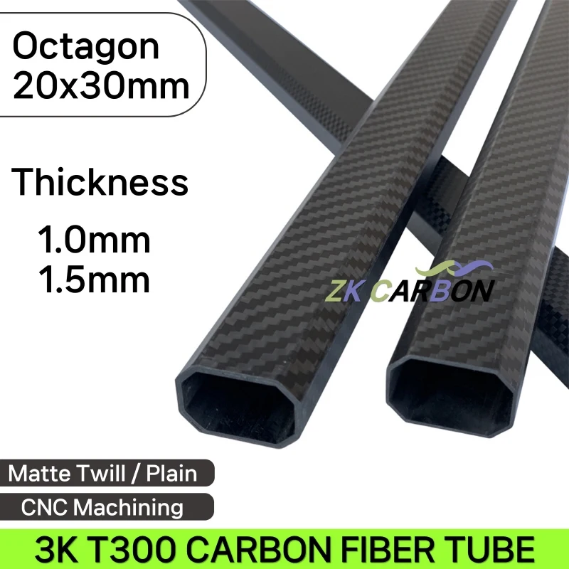 lot/2pcs 500mm Octagonal Carbon Tube 20x30mm High Strength Composite Material Pure 3K Carbon Frame for RC Helicopter UAV Arm