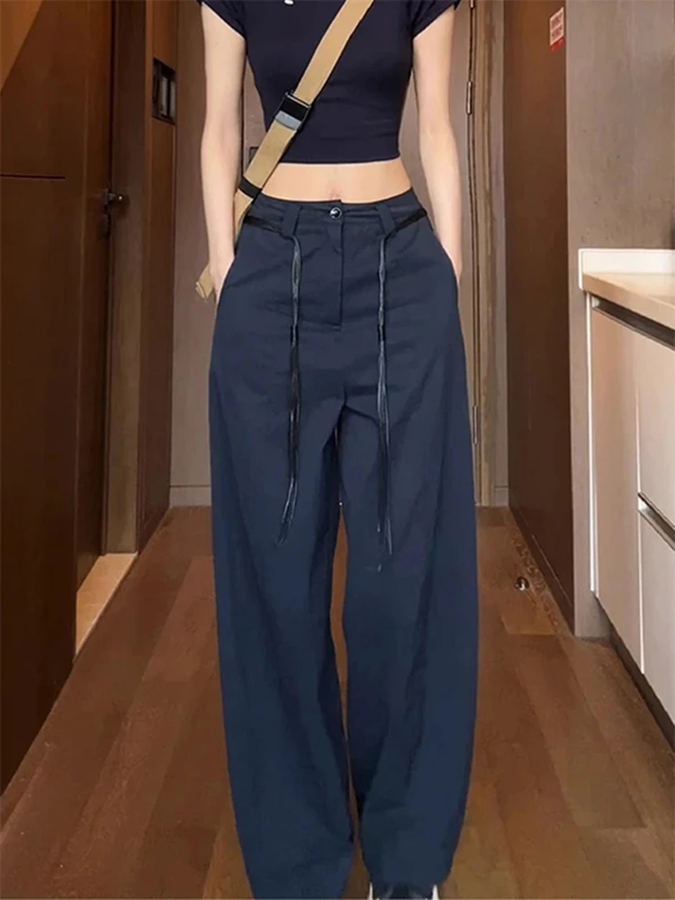 

Retro Sle Qui Dry Casual Work Pants Women's Spring Autumn Thin Design Straight Leg Loose Wide Leg Pants