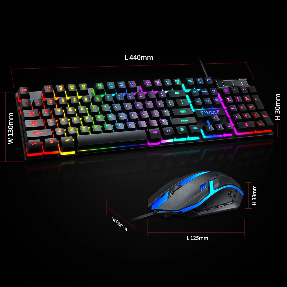 1.35M Wired 104 Keys Computer Colorful Blacklight Gaming Keyboard Mouse Combos