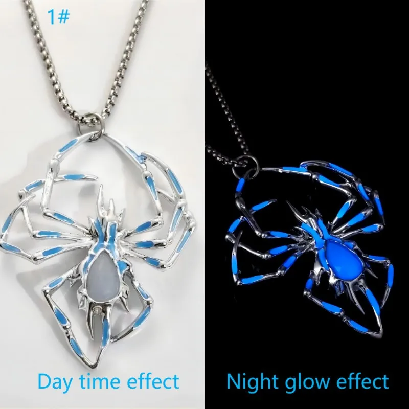 Halloween Glow-in-the-Dark Spider Pendant Necklace Men Hip Hop Alloy Jewelry view 4