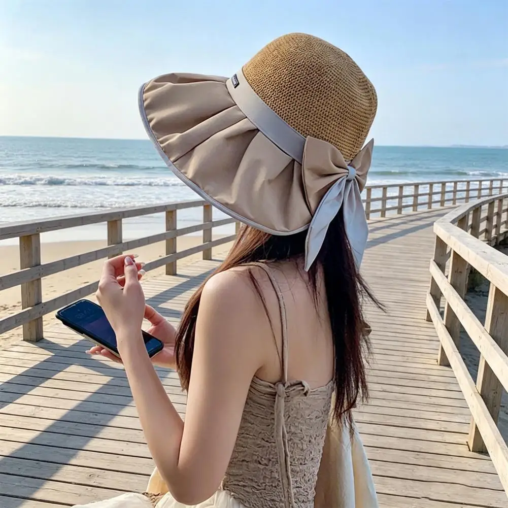 Wide Brim Straw Sun Hat for Women Wide Brim Straw Sun Hat with Breathable Hollow Knit Design Foldable for Travel for Vacation