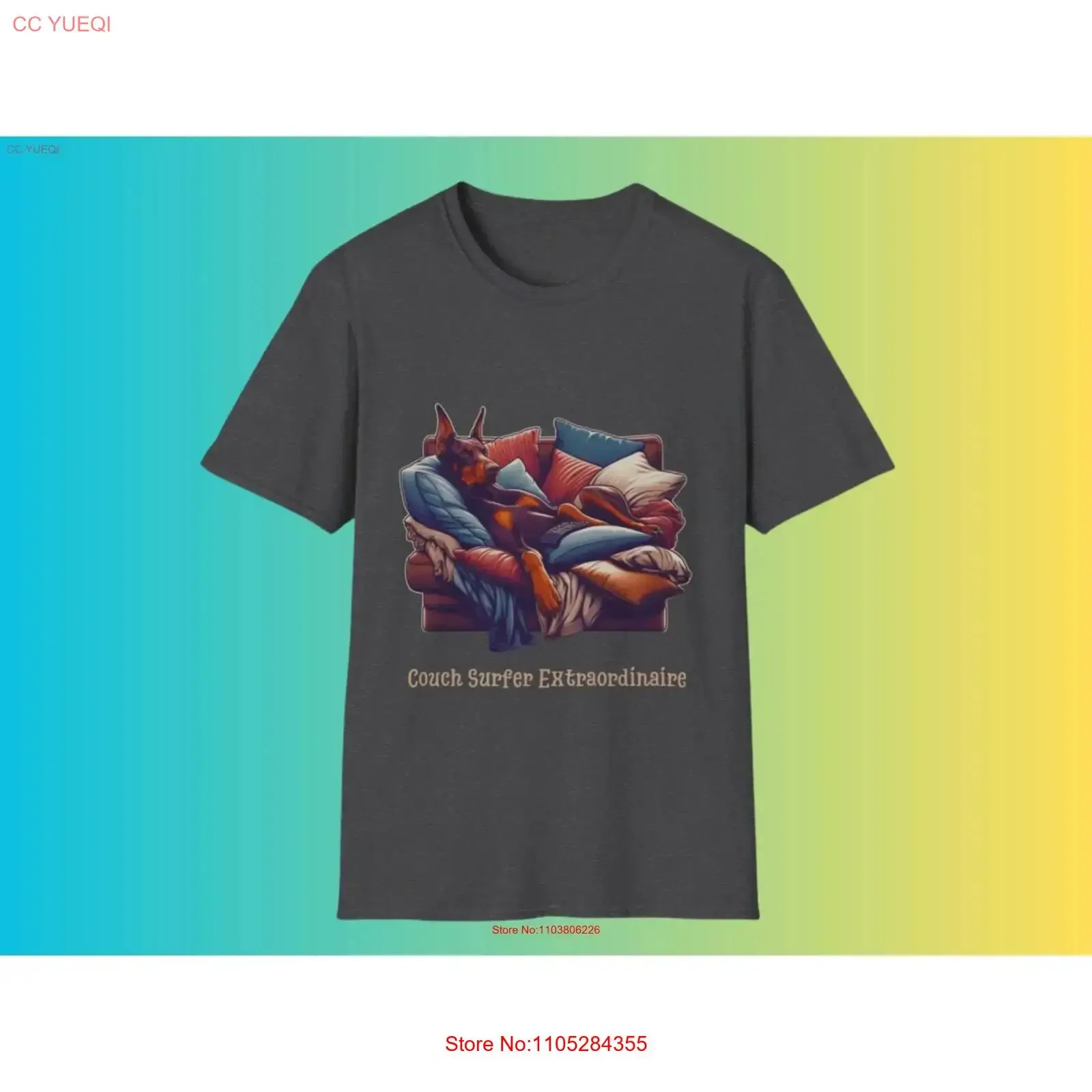 Couch Surfer Extraordinaire red Doberman Pinscher Softstyle T Shirt vintage Washed Casual fashion Slightly Comfortable