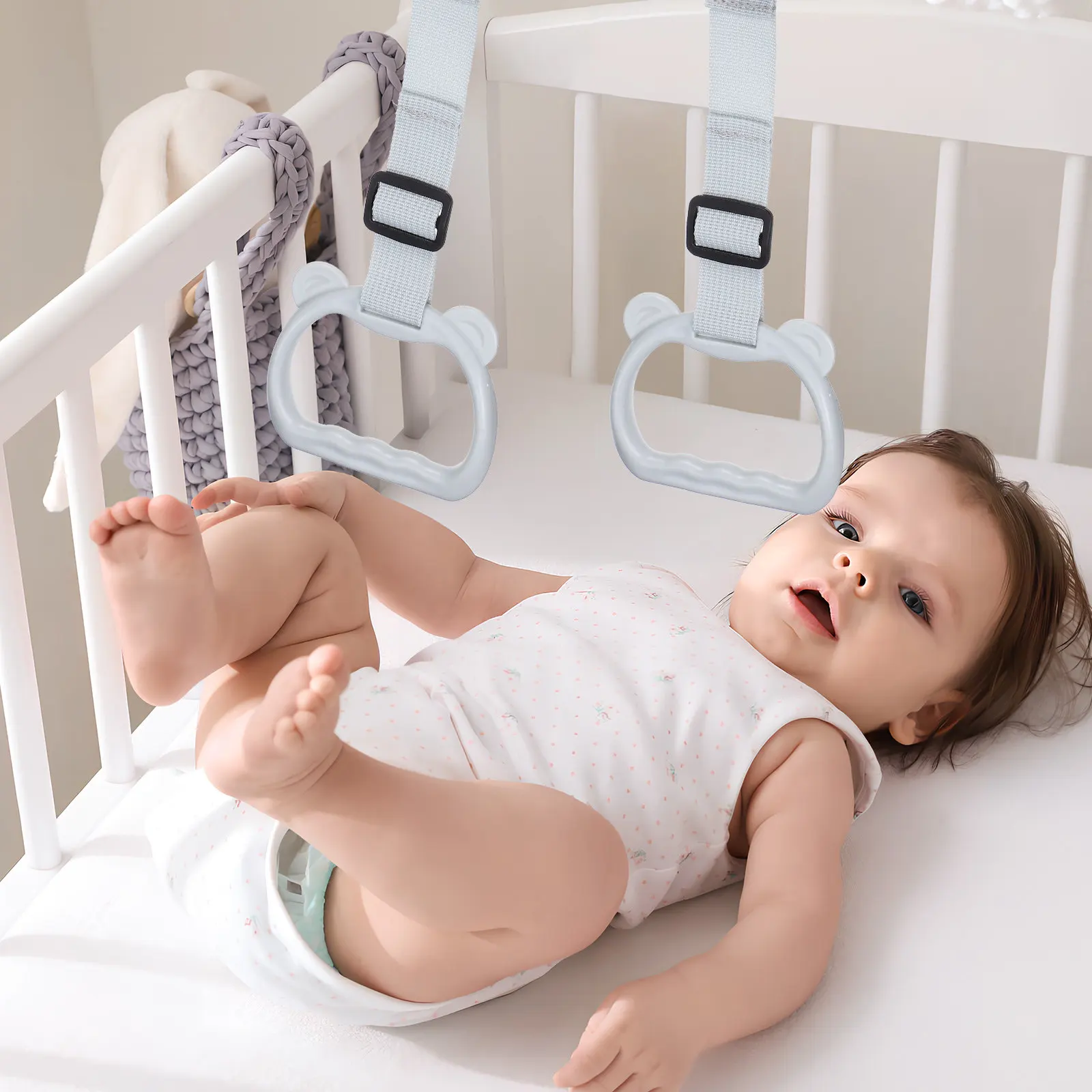 

2Pcs Baby Playpen Adjustable Pull Rings Toddler Walking Assistant Infant Bed Stand Up Handles Baby Accessories Soft Non-Slip