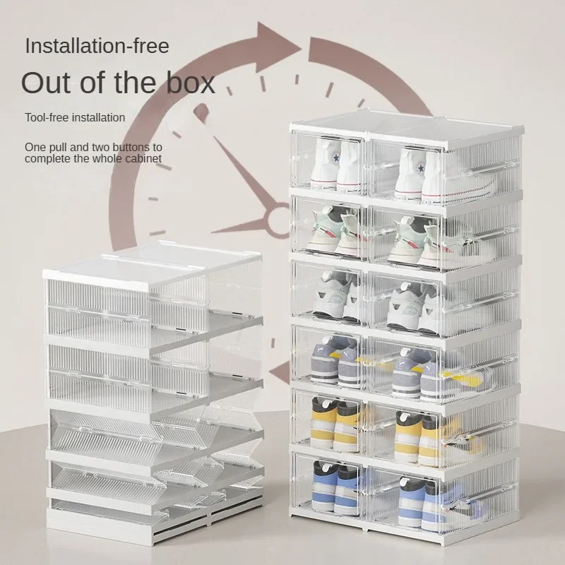 

Home Furniture New Installation-free All-in-one Shoe Storage Box Flip-top Simple Shoe Cabinet Plastic Transparent Foldable Shoe