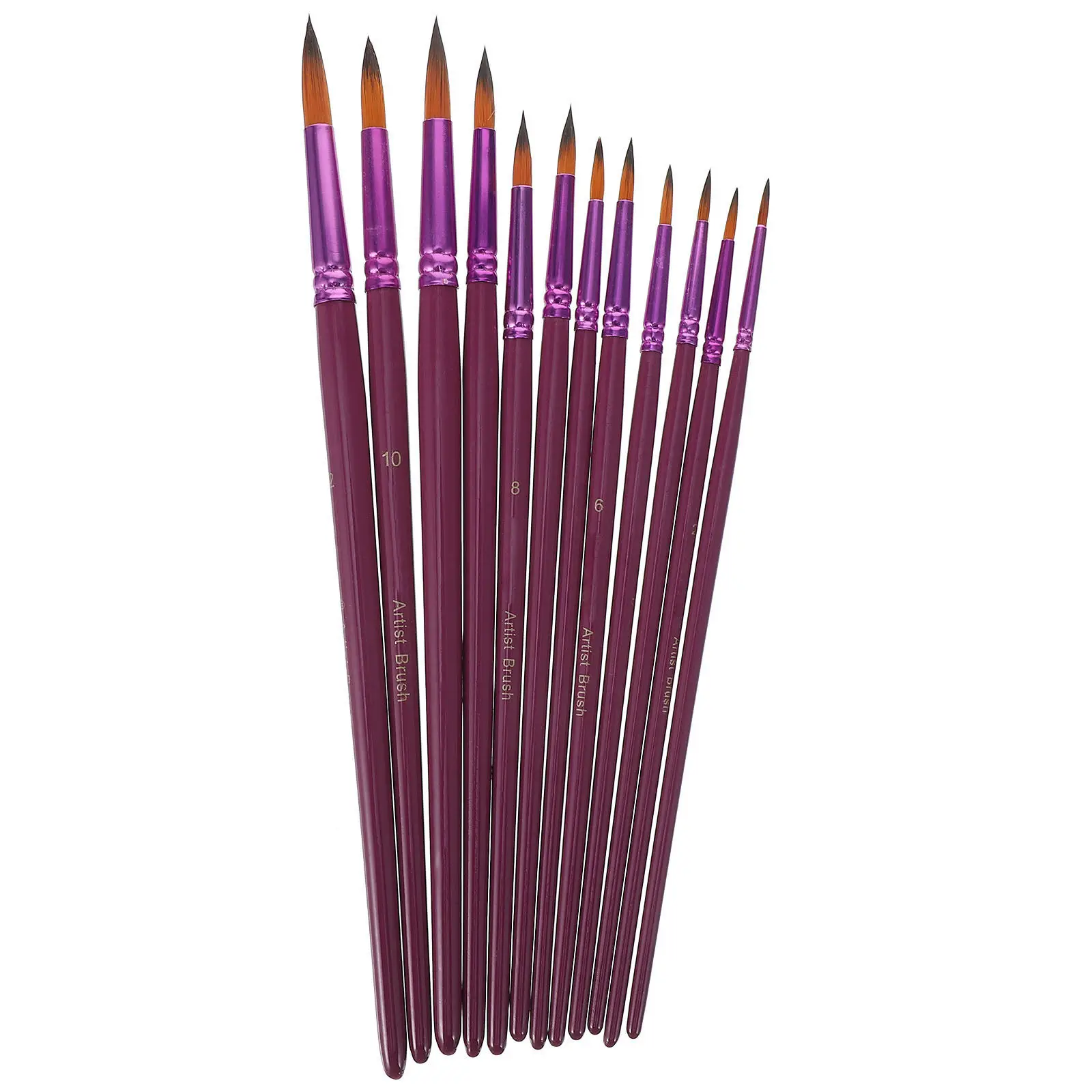 12Pcs Wooden Watercolor Brush Set for Safe Gentle Bristles Lightweight Ergonomic Design Art Craft Painting Practice Kit
