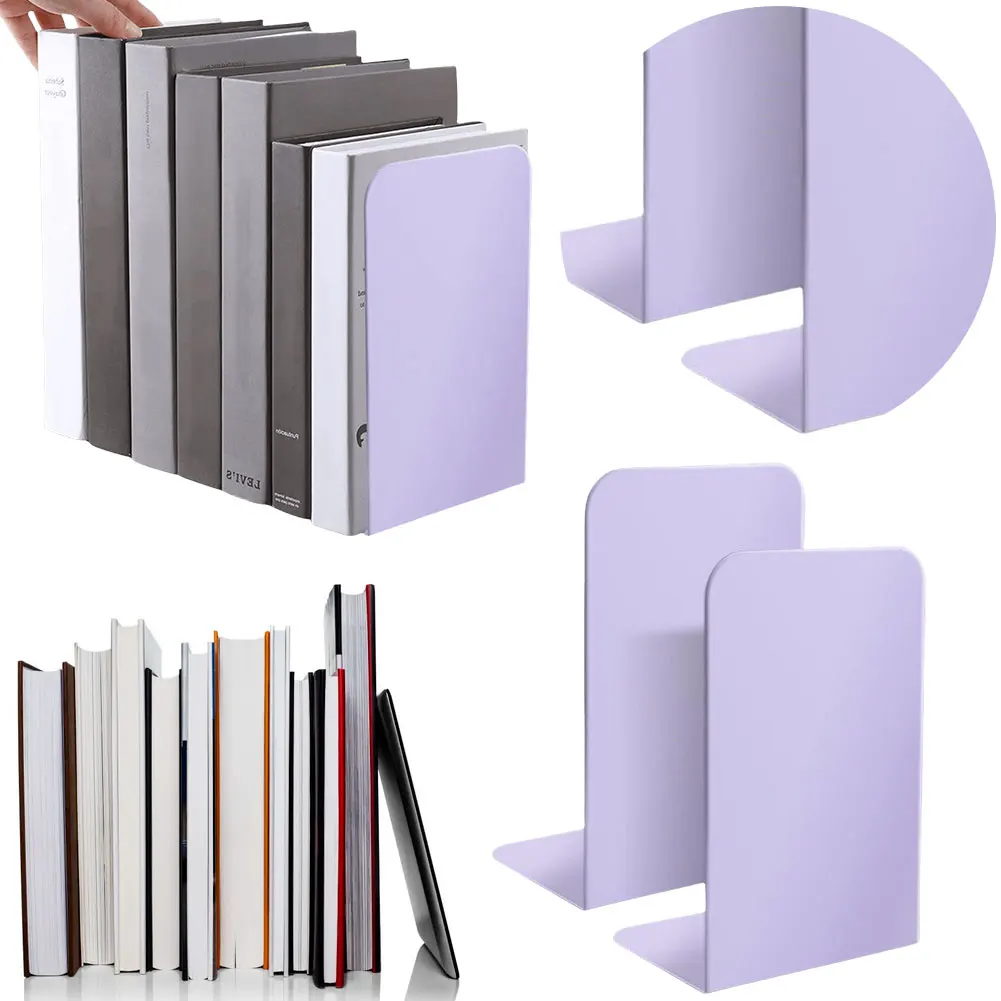 1Pair Bookends L-Shaped Metal Book Ends Anti-Slip Heavy Book Stopper Book Dividers for Library Home Bedroom