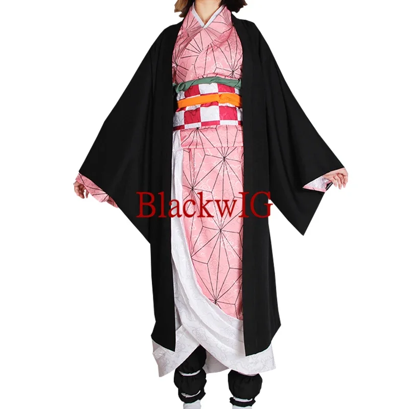 High Quality Anime Demon Slayer Cosplay Kamado Nezuko Costume Wig Cosplay  For Women Girl Halloween Party Uniform