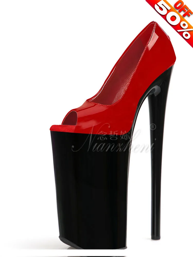 Sexy Fetish Pumps Crossdress 26cm Gothic Stripper Heels 20Inch Pole Dance Womens Platform Exotic Nightclub Peep Toe Thin Heels