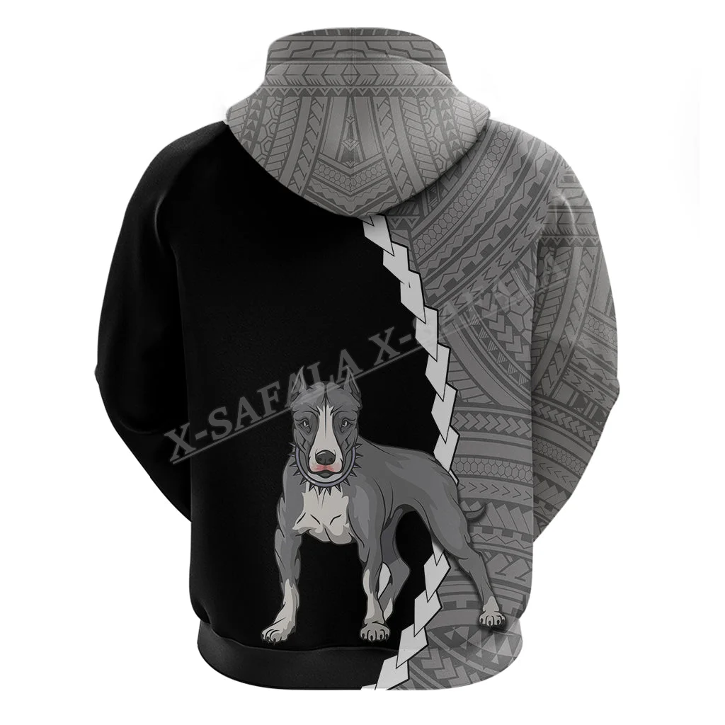 Pitbull Dog Polynesian Tribal 3D Print Zipper Hoodie Men Pullover Sweatshirt Hooded Jersey Tracksuit Outwear Coat Casual-1