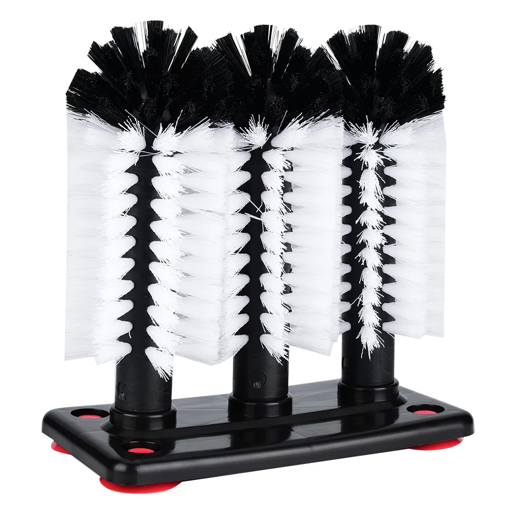 3 Brush Cup Base Cup Brush Glass Cup Brush Sink Cup Brush 3 Brushes  Glass Cups Washer for Sink with Suction Cup Base