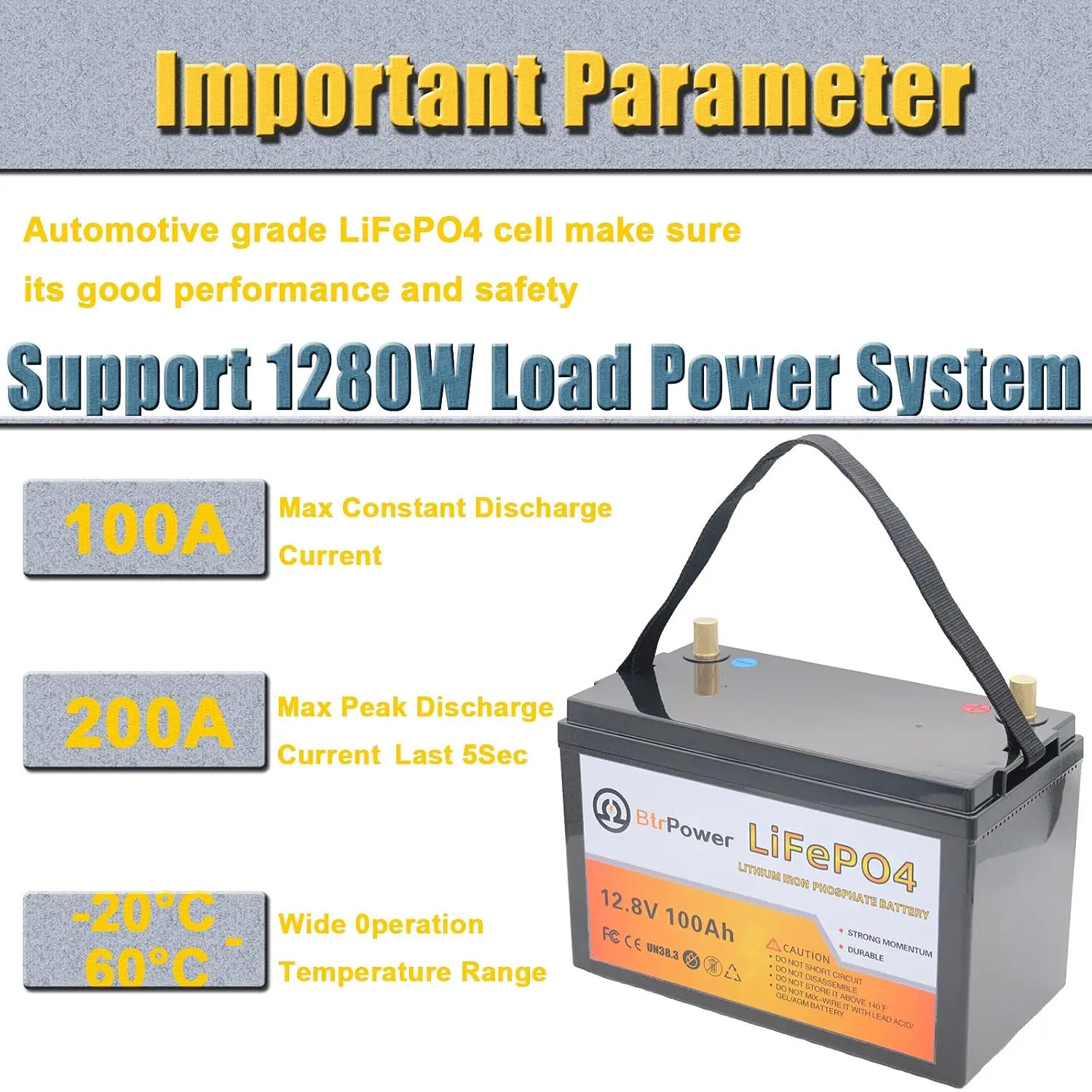 12V 100AH LiFePO4 Battery, 5000+ Deep Cycle Rechargeable Solar RV Marine Off-Grid Power Storage, Customized