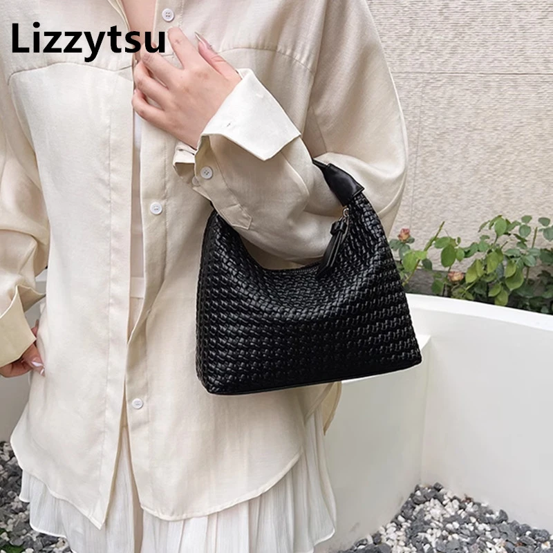 

Lizzytsu Elegant Design Luxury Designer Bags Vintage Weaving Korean Hobos Bag Women Easymatch Streetwear Handbags