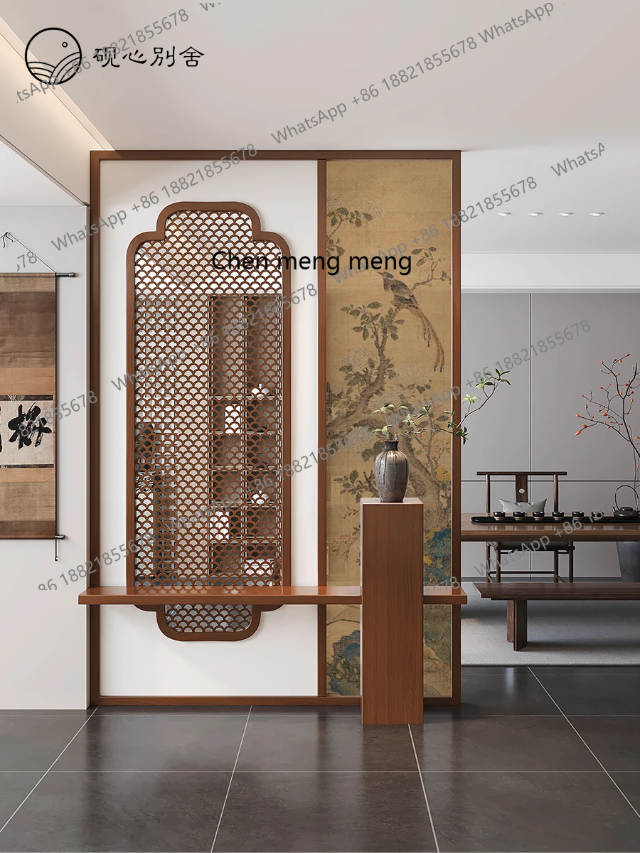 

New Chinese screen partition living room entrance porch block solid wood hollow tea room office