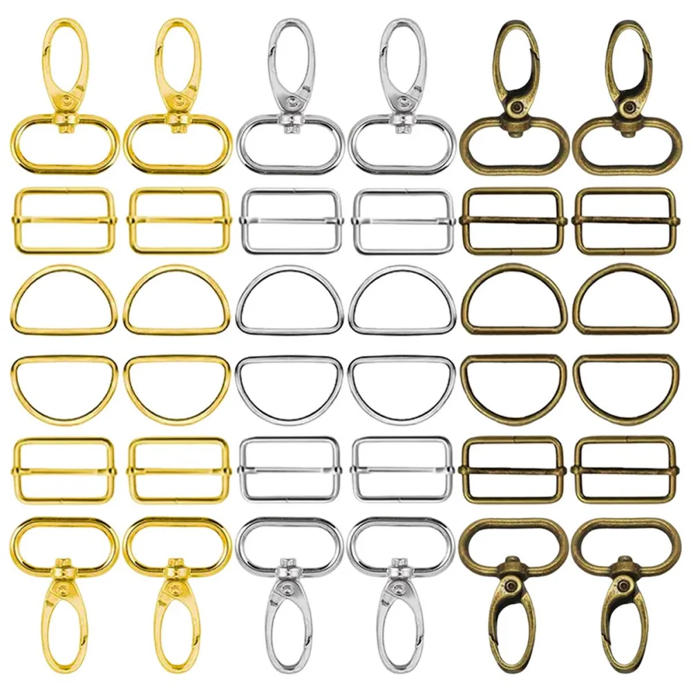 15/36/72Pcs Oval Ring Lobster Claw Swivel Snap Hook D-Ring Sliding Buckle Kit for Leash Keychain Accessories DIY Wallet Bag