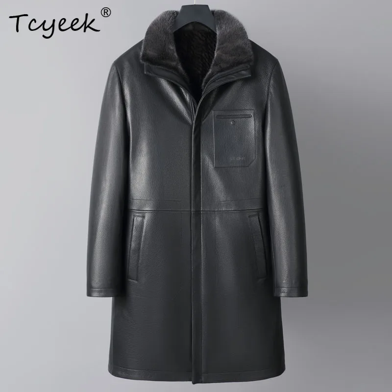

Tcyeek Real Goatskin Genuine Leather Jacket Men Warm Mink Fur Coat Winter Clothes Mid-length Mens Coats 2025 Куртка Мужская
