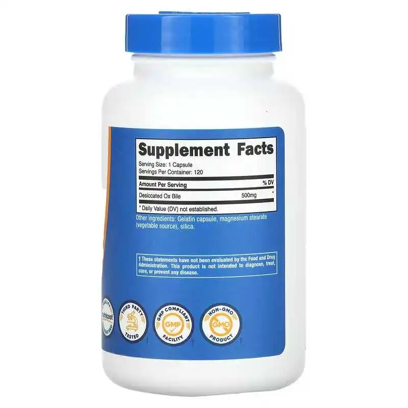 Dehydrated Bovine Bile Salts 500mg Capsules - 120 Count for Fat Digestion Support