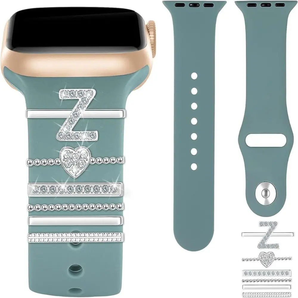 Fashion Metal Watch Band Ornament Initials Letter Brooch Decorative Ring Diamond Wristbelt Charms Strap Accessories