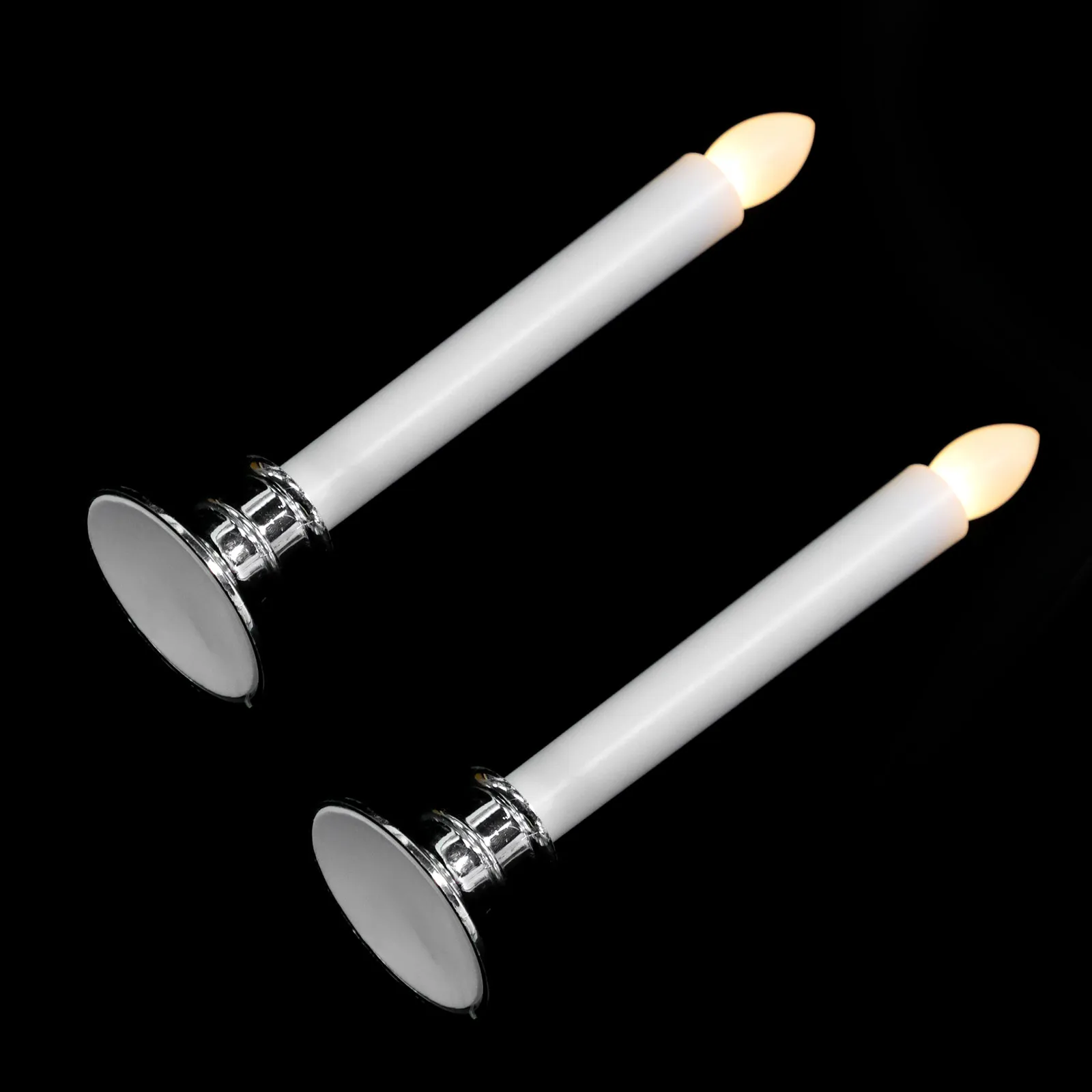 

2pcs LED Lamp Silver Base Long Xmas Decors Lamp Rod Wax Light Flameless Xmas Home Wedding Decor